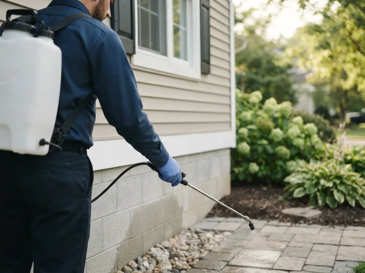 Pest control technician inspecting a home in Martinsburg, MO